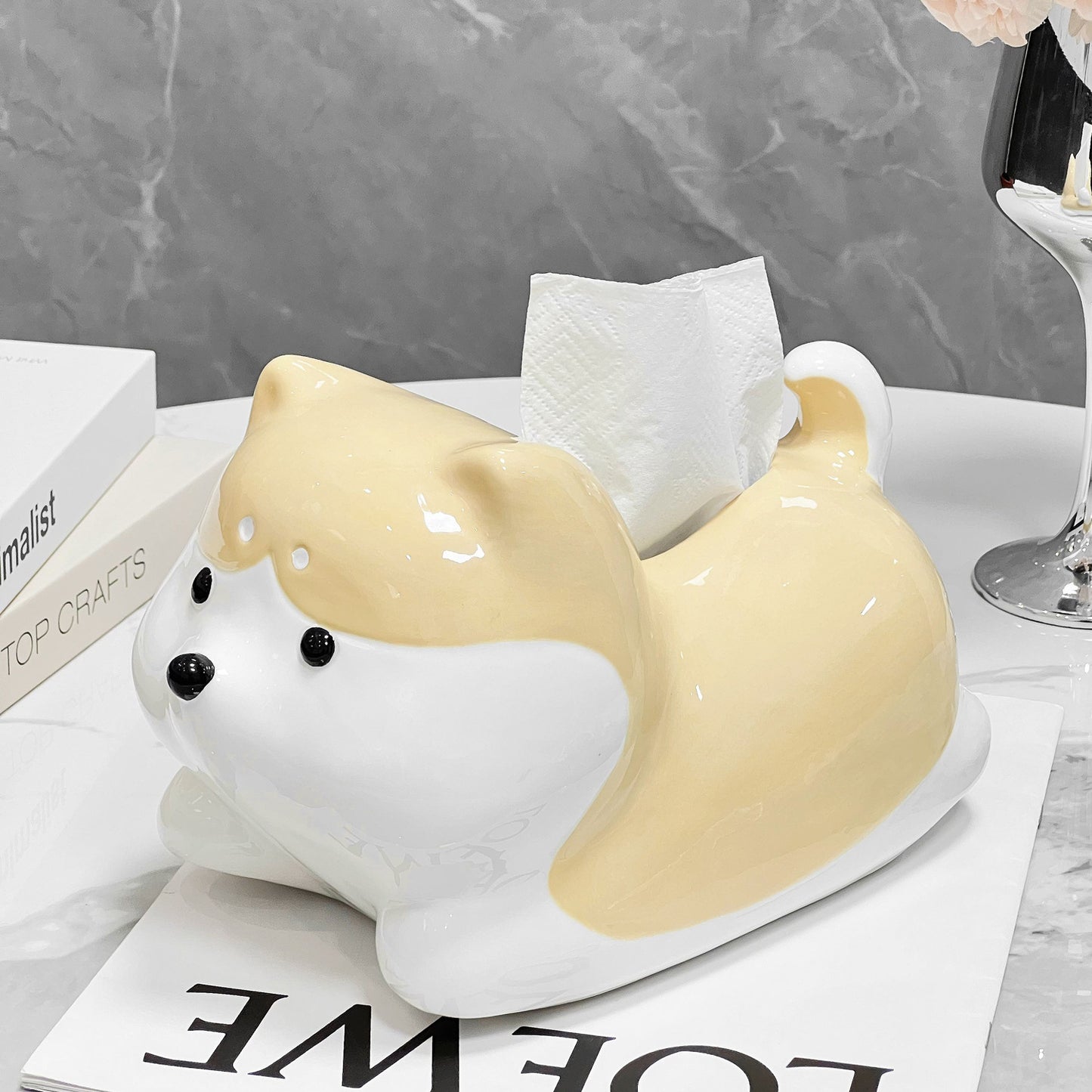 Ceramics Shiba Inu Tissue Box