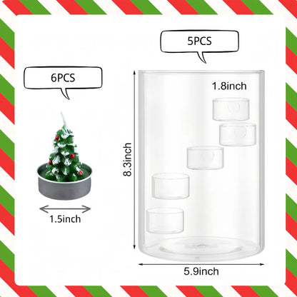 Mini Christmas Tree Candles Set in Glass Votive Holder