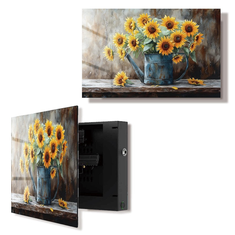 Glass Sunflower Oil Painting Wall Art Gun Storage Cabinet