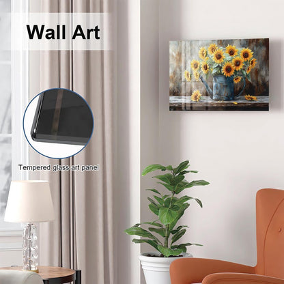 Glass Sunflower Oil Painting Wall Art Gun Storage Cabinet