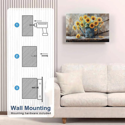 Glass Sunflower Oil Painting Wall Art Gun Storage Cabinet