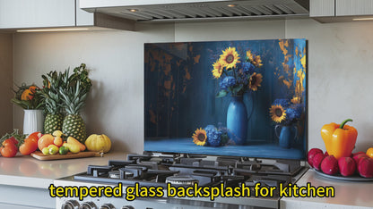 Tempered Glass Blue Vase Tempered Glass Backsplash For Kitchen Behind Stove