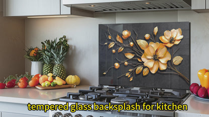 Tempered Glass Golden Flower Stove Back Top Cover
