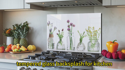 Transparent Vase Image Tempered Glass Stove Backsplash
