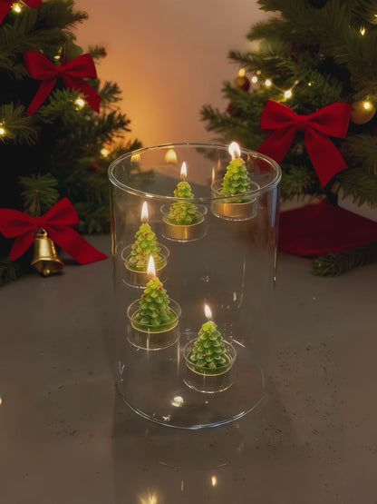 Mini Christmas Tree Candles Set in Glass Votive Holder