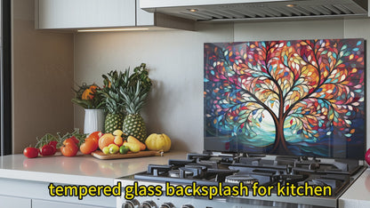 Tempered Glass Tree of Life Kitchen Backsplash