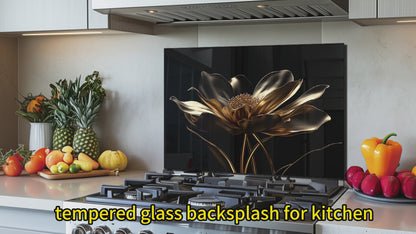 Tempered Glass Golden Lotus Tempered Glass Backsplash For Kitchen Behind Stove